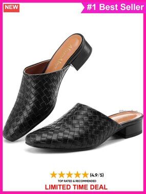 Woven Mule Heels Closed Toe Slip On Low Block Heel Dress Shoes